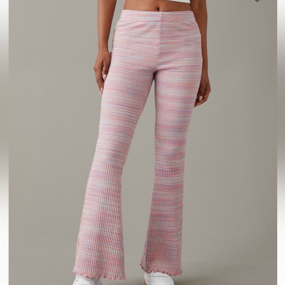 American Eagle Outfitters Pink and Blue Flare Pants